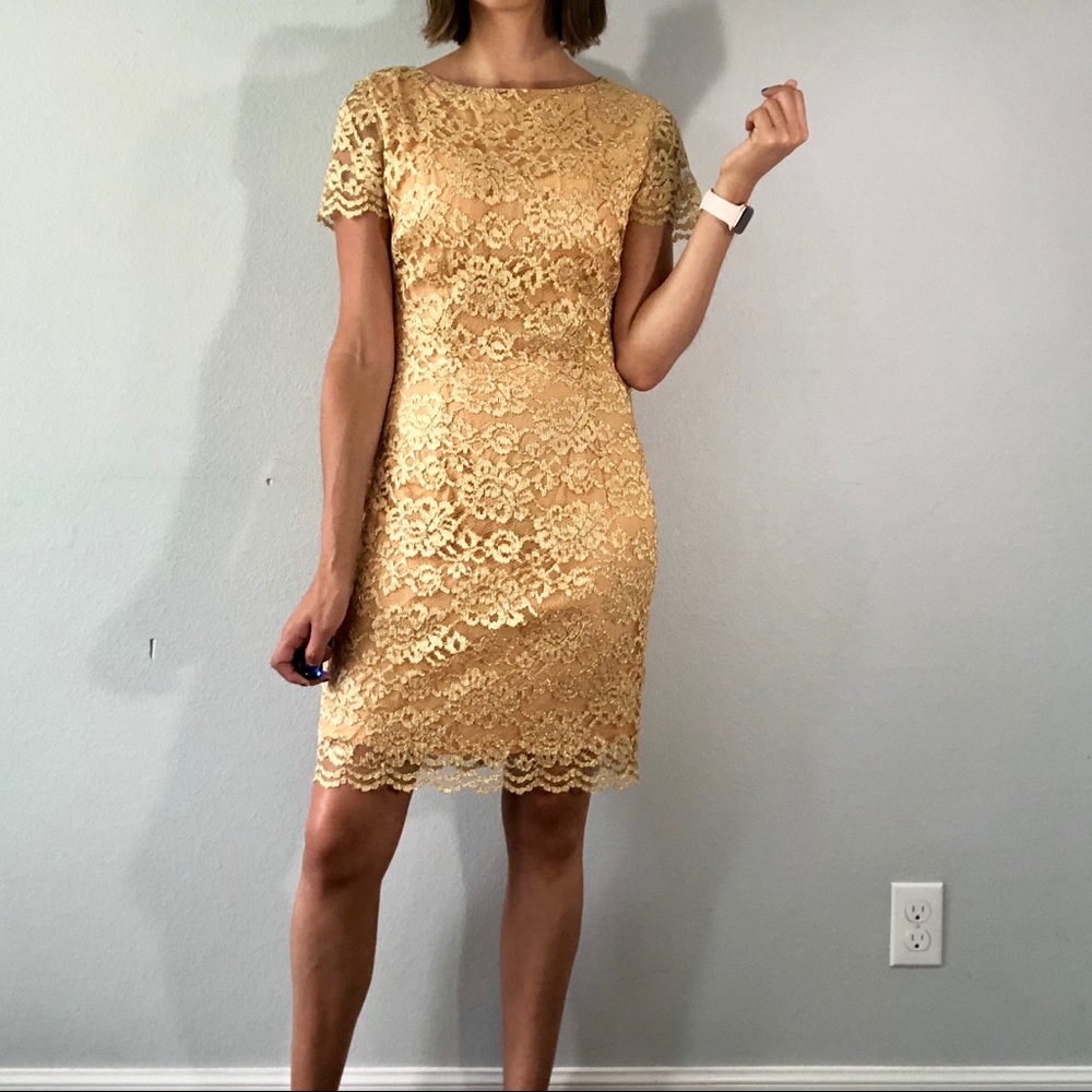 80’s gold lace sparkly dress
